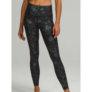 Lululemon Wunder Under HR Tight 28 Logo Flourish Black Iridescent Foil Sz 14 EUC
